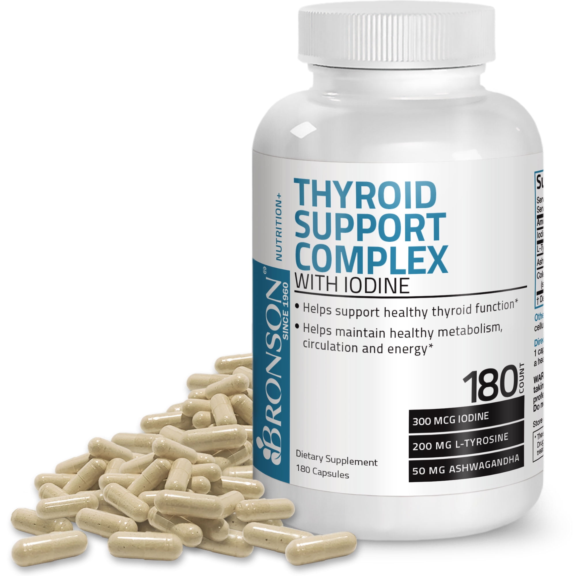 Bronson Thyroid Support Complex Supplement With Iodine, 180 Capsules