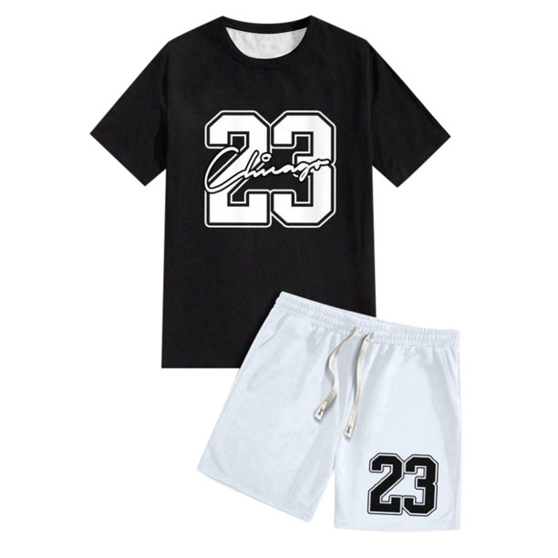 Playeras Cuello V Para Hombre, Conjunto De 2 Piezas De Camiseta De Manga Corta Con Cuello Redondo Y Pantalones Cortos Con Cordón Y Estampado De Letras Y Números, Adecuado Para El Verano