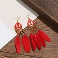 thumbnail image 4 of Boho Long Tassel Feather Earrings Bohemian Vintage Flower Ethnic Drop Dangle Earrings with Multi Beads and Feathers for Women, 4 of 8