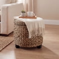 thumbnail image 2 of happimess Addie 17.72" Modern Coastal Hand-Woven Water Hyacinth Storage Ottoman with Lid, Brown Wash, SSL1002B, 2 of 6