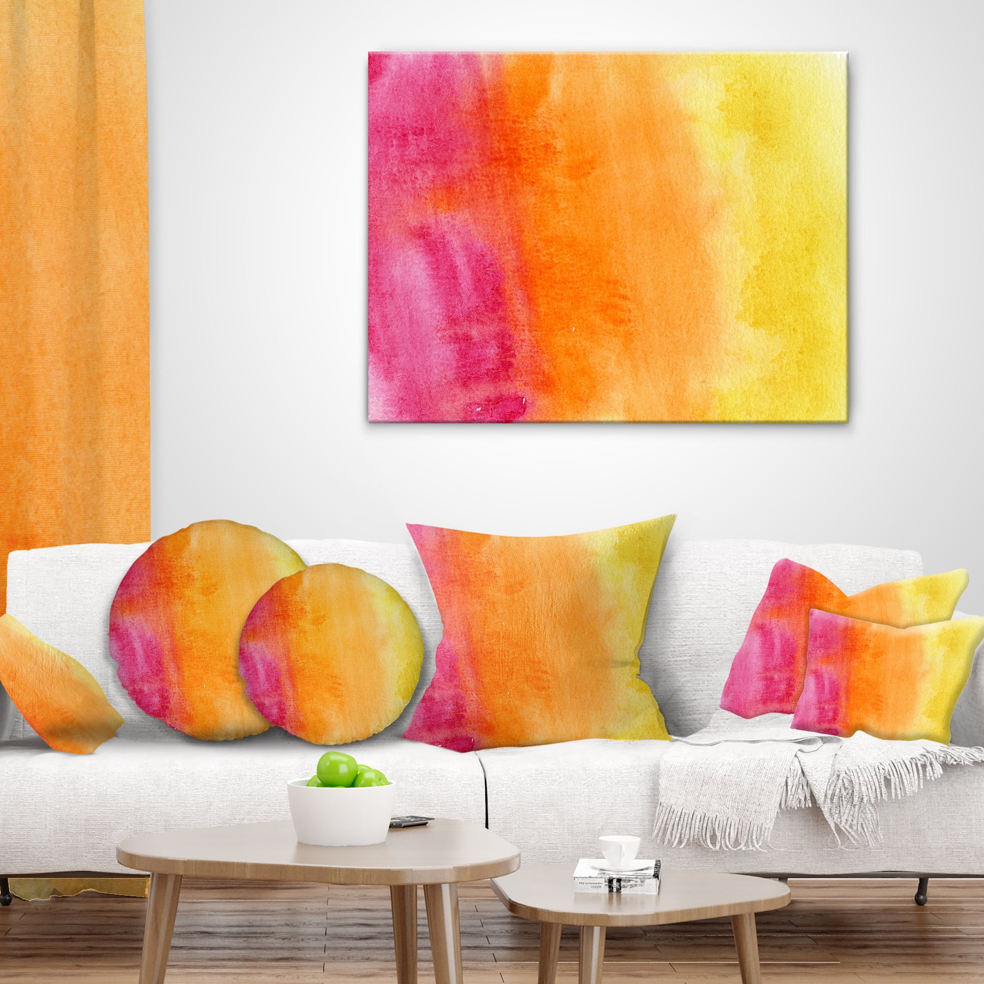 Designart Yellow Purple Meet Orange - Abstract Throw Pillow - 16x16