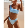 thumbnail image 4 of SEARIPE Women Textured One Shoulder High Waisted Bikini Swimsuit Baby Blue S, 4 of 9