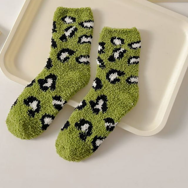 TIMIFIS Womens Winter Fuzzy Socks Fleece Leopard Print Thick Fleece Warm Mid Length Socks Daily Cozy Slipper Floor Socks