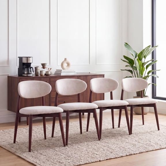 CasaGlajore Set of 4 Modern Nordic Dining Chairs with Curved Backrest & Solid Wood Legs, Beige Upholstered Kitchen Chairs for Dining Room, Kitchen, or Study