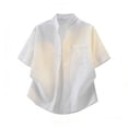 thumbnail image 4 of LODIENY Oversized 5XL Button Down Shirts for Men with Pocket Short Sleeve Casual Stylish Shirt Loose Fit Band Neck Summer Beach Wedding Tops White L, 4 of 8