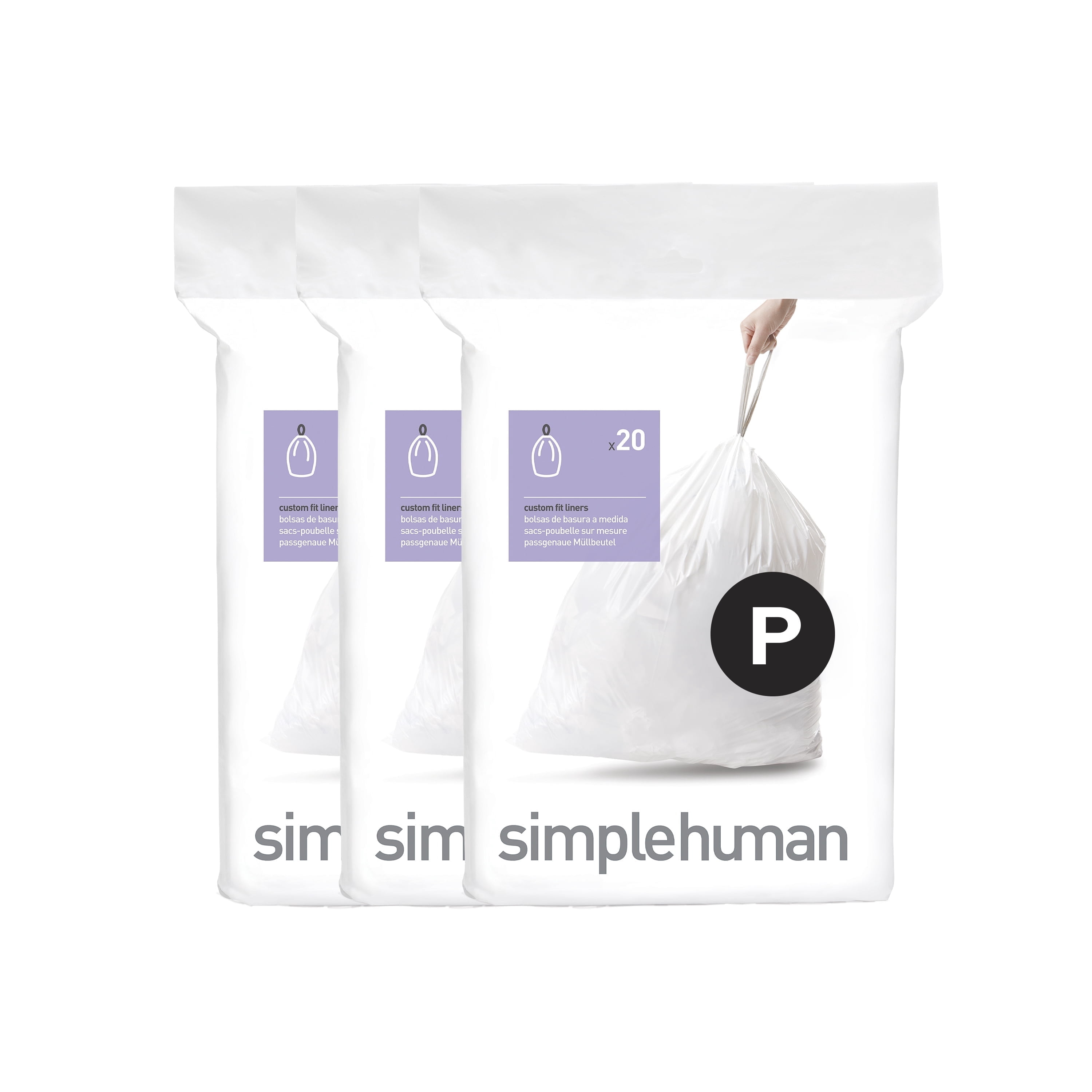 simplehuman 13 Gallon Trash Can and 60 pcs Code P Trash Bag Combo