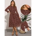 thumbnail image 2 of DARING DIVA Fall Floral Long Sleeve Chiffon Midi Dress S Wine Red, 2 of 6