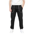 thumbnail image 3 of Havenre Mens Stripe Track Pants Skinny Fit Stretch Trouser Elastic Jogger Drawstring Elastic Waist Straight Leg Gym Workout Sweat Pants with Pockets Black M, 3 of 8