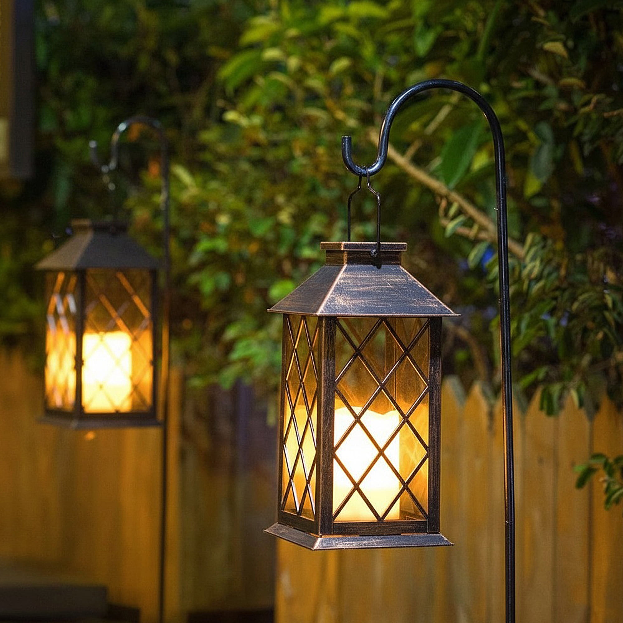 DAYBETTER Set of 2 Outdoor Solar Lantern, Hanging Solar Lights for Outside Garden Decor with Flickering Flameless LED Candle