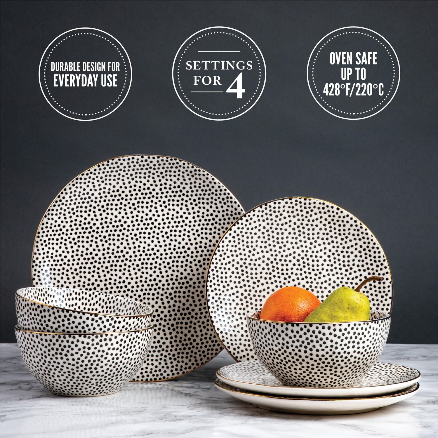 Thyme & Table 12-Piece Dinnerware Set, Dot