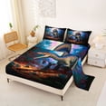 thumbnail image 2 of Feelyou Vibrant Neon Spinosaurus Rainforest Full Size Sheets for Boys Men Kids, Retro Jungle Dinosaur Bed Sheets, Blue, 4pcs, 2 of 5