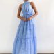 thumbnail image 1 of Vestido Sin Mangas Vestidos largos de mujer Vestido de cuello alto de cintura alta Estilo bohemio (Azul M) Cgtredaw para Mujer Azul T M, 1 of 8