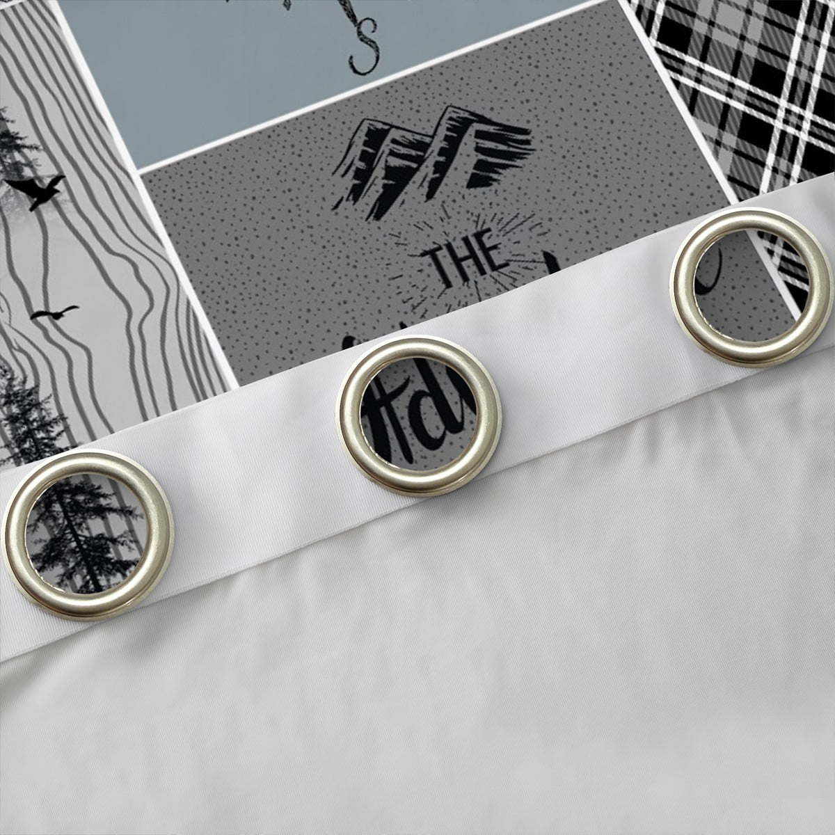Cabin Rustic Lodge Curtains, Bear Deer Vintage Blackout Curtains Country Farmhouse Patchwork Curtains & Drapes Woodland Geometric Plaid Patchwork Window Curtains 42"Wx63"L 2 Panels, Grey Black