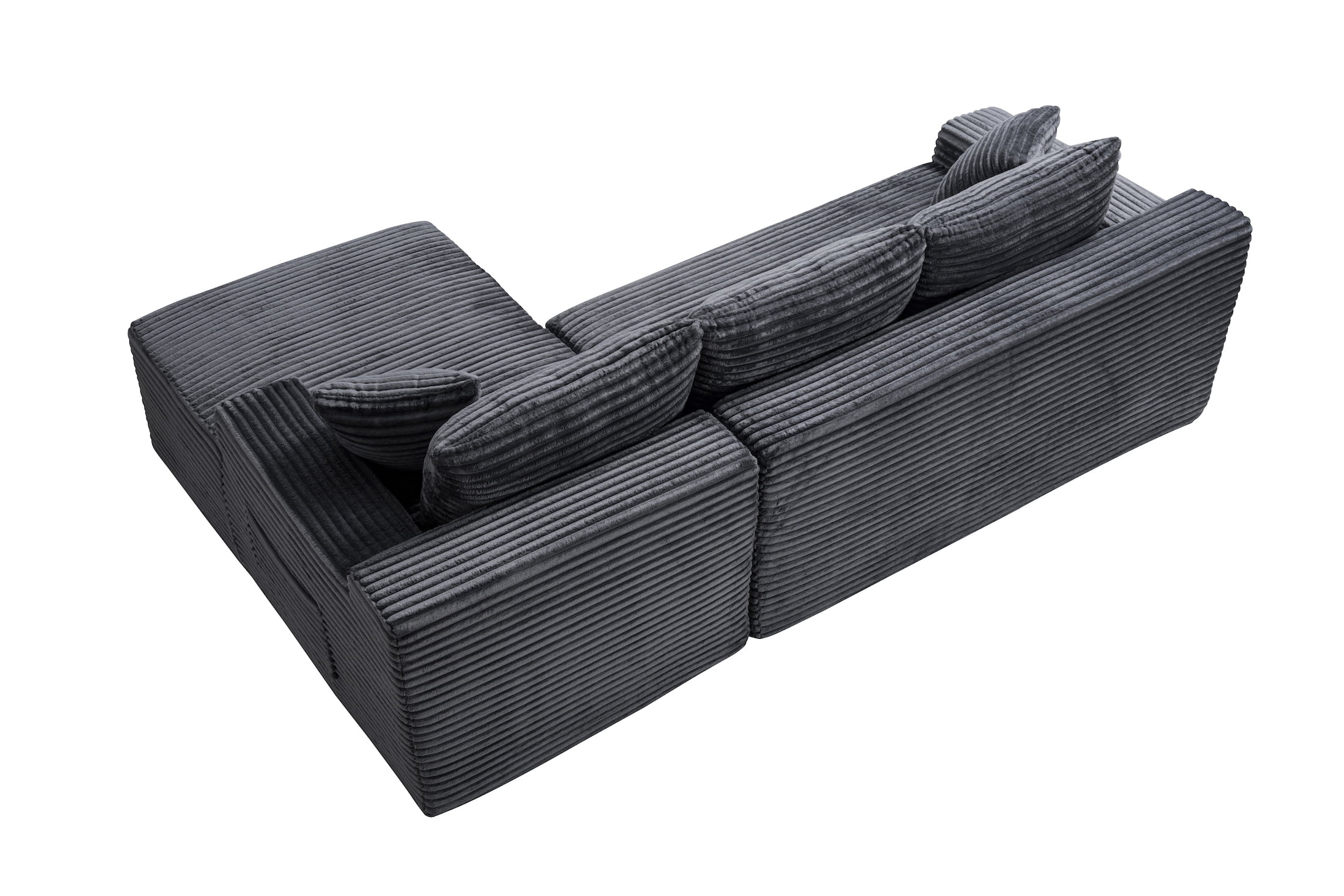 Xiweot 95" Cloud Sectional Sofa Deep Seat Boneless Couch L-Shaped Modular Couch, Modern Right Chaise Corduroy Upholstered Sofa with Side Pockets for Living Room, Gray