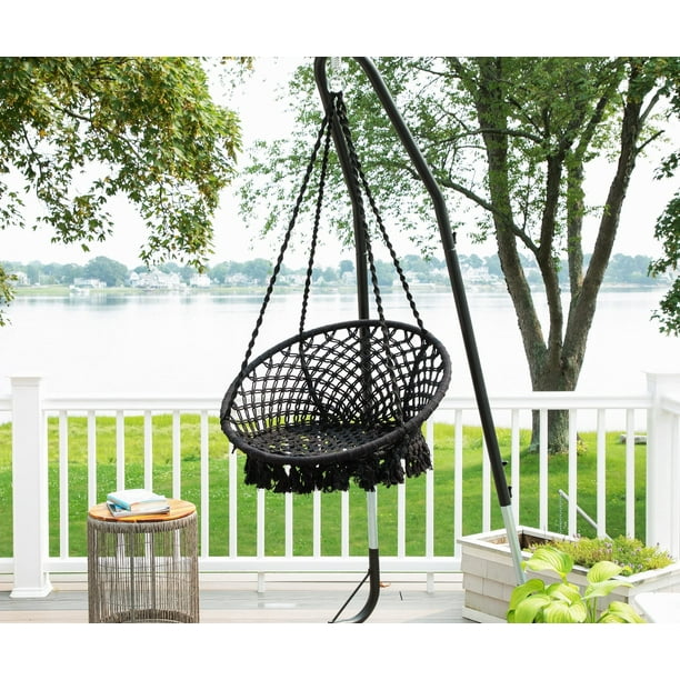 Bahia Macrame Hammock Chair Hanging Chair for Bedroom Rope Boho Swing Chair Indoor Macrame Swinging Chair Outdoor Hand Woven Rope Hammock Accent Chair Black Hammock Chair Walmart Business Supplies