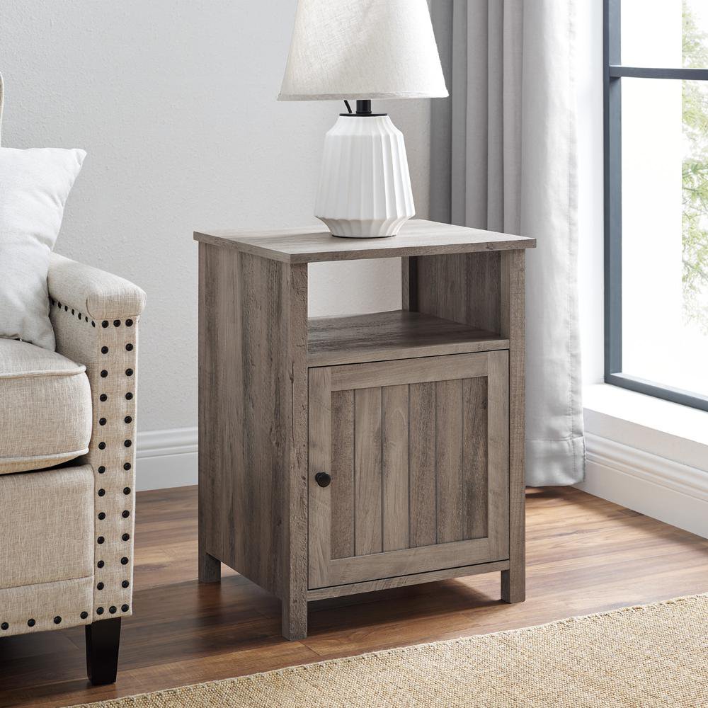 18" Grooved Door Side Table Grey Wash