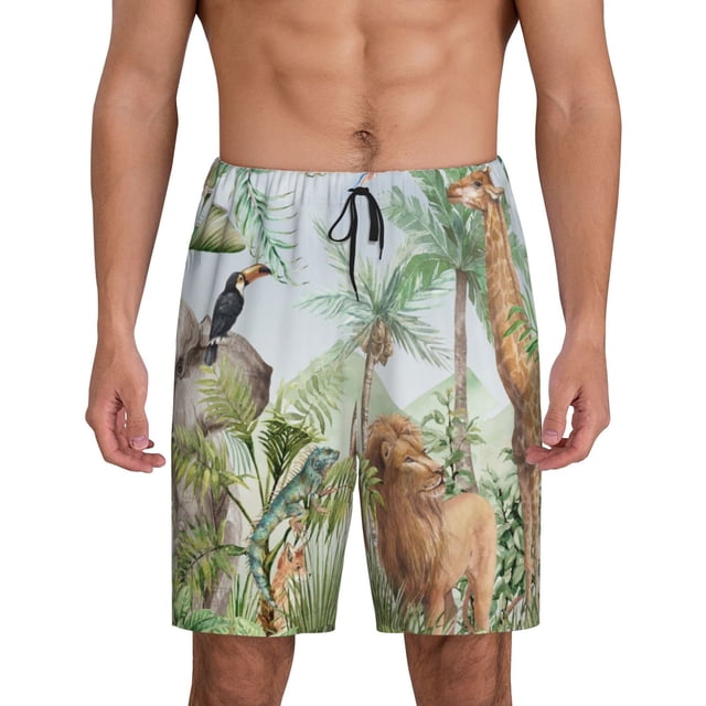 Fotbe Watercolor African Animals Wildlife Pantalones Cortos de Pijama para Hombre, Ropa de Dormir, Pantalones de Pijama Cortos para Hombre-3X-Large
