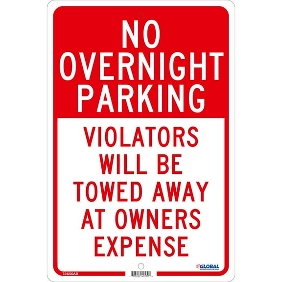 Global Industrial B2332465 No Overnight Parking Violators Will Be Towed 0.063 Aluminum Sign - 18 x 12 in.