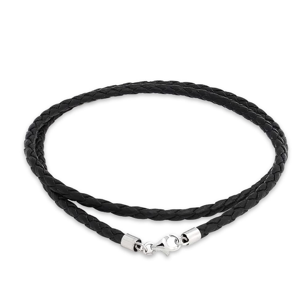 Mens Necklace-5mm Genuine Braided Leather-Sterling Silver Clasp-Natural Tan 
