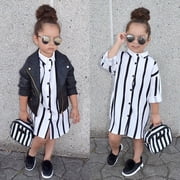 Striped Toddler Girls Kid Dress Casual Long Sleeve Buttons Shirt Dresses Clothes