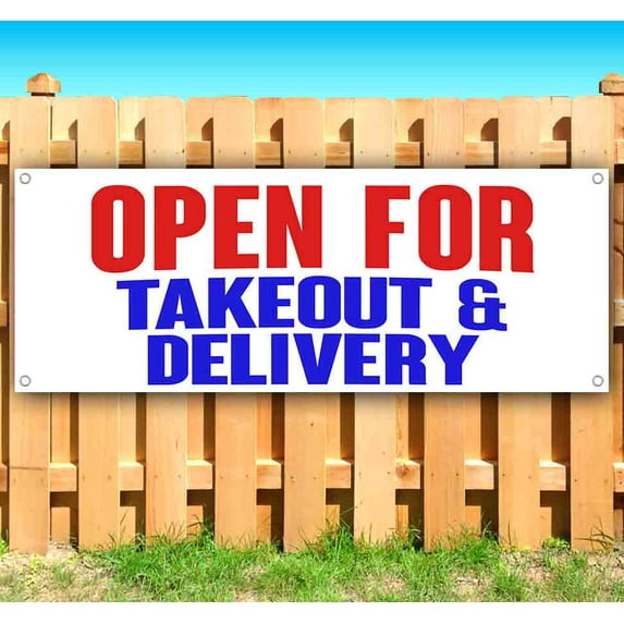 Open For Takeout & Delivery 13 oz Vinyl Banner With Metal Grommets