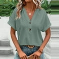 thumbnail image 2 of B91xZ Chemises d'Été pour Femmes Mode Automne Été Pull Col Rond Manches Courtes, Vert TTG, 2 of 5