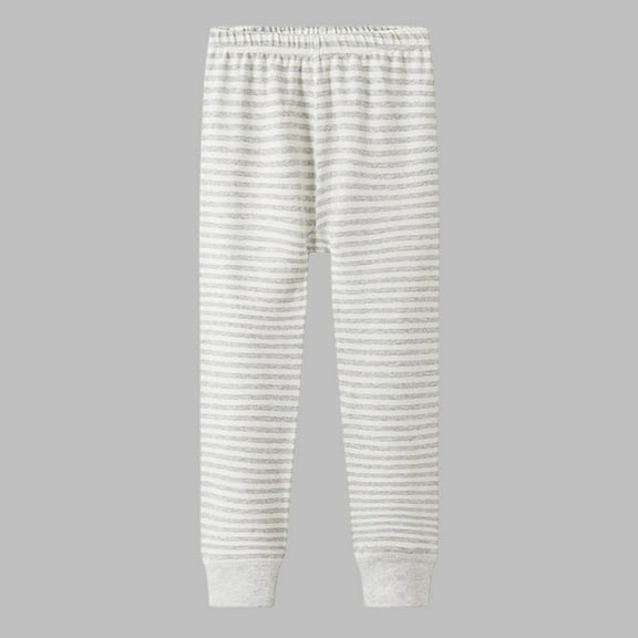 Thetops Little Girls 5T Gray Striped Pants - 100% Cotton Soft Breathable, Elastic Waist Cuffed Ankles, Durable for Everyday Wear, School & Casual Outings