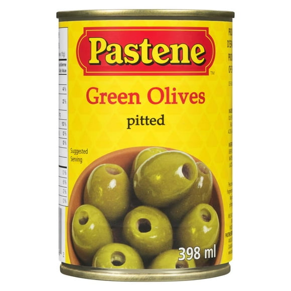 Pastene Pitted Green Olives, 398 mL