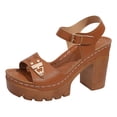 thumbnail image 5 of Rokment Platform Dressy Sandals for Women Ladies 2026 Comfortable Studded Leather Open Toe Chunky Block High Heels Summer Casual Beach Orthopedic Walking Shoes with Buckles Straps Brown Size 7.5, 5 of 7
