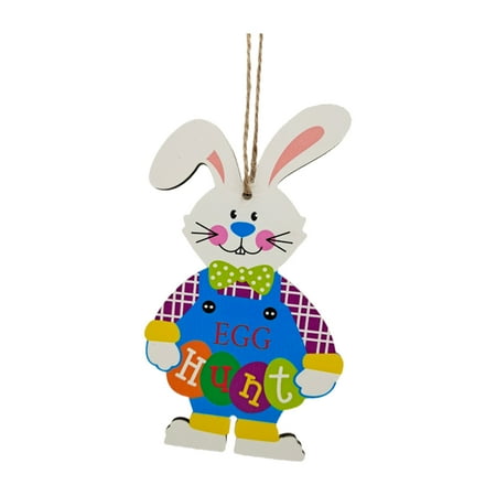 

RSKK Wooden Handicraft Pendant Easter Wood Chips Hanging Ornaments Easter Decorations Rabbit Eggs Pendants with Rope Diy Cutouts Tags Hangs