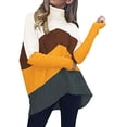 thumbnail image 2 of FOCUSNORM Women Solid/Contrast Color Sweater Bat Sleeve Irregular Hem Pullover, 2 of 4