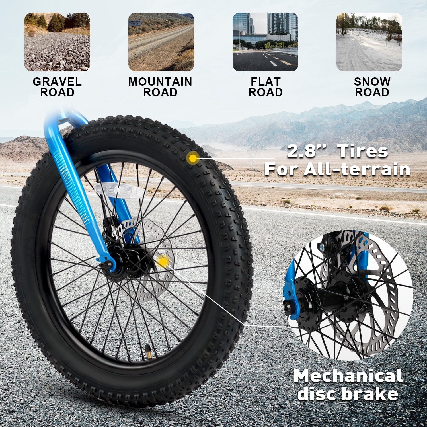 Glerc Mars Kids Mountain Bike, 20 Inch Fat Tire Bike for Teen Ages 6-12 Year Old, Bicycle with 2.8-Inch Wide Tires and 6 Speed Drivetrain,Blue