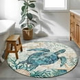 thumbnail image 4 of Teal Sea Turtle 3.3ft Round Rug, Coastal Coral Ocean Nautical Vintage Non-Skid Rubber Backing Large Area Rugs - Living Room Bedroom Home Office, Indoor Floor Mat Carpets Washable Rug, 4 of 9