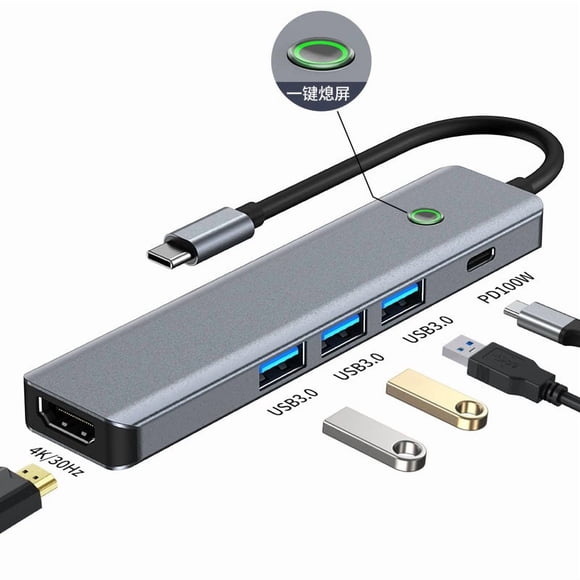 4K HD USB-C Hub with Screen Mirroring & One-Click Screen Off - Multiport USB 3.0 Splitter Docking Station for Laptop, Mac, PC & Tablet