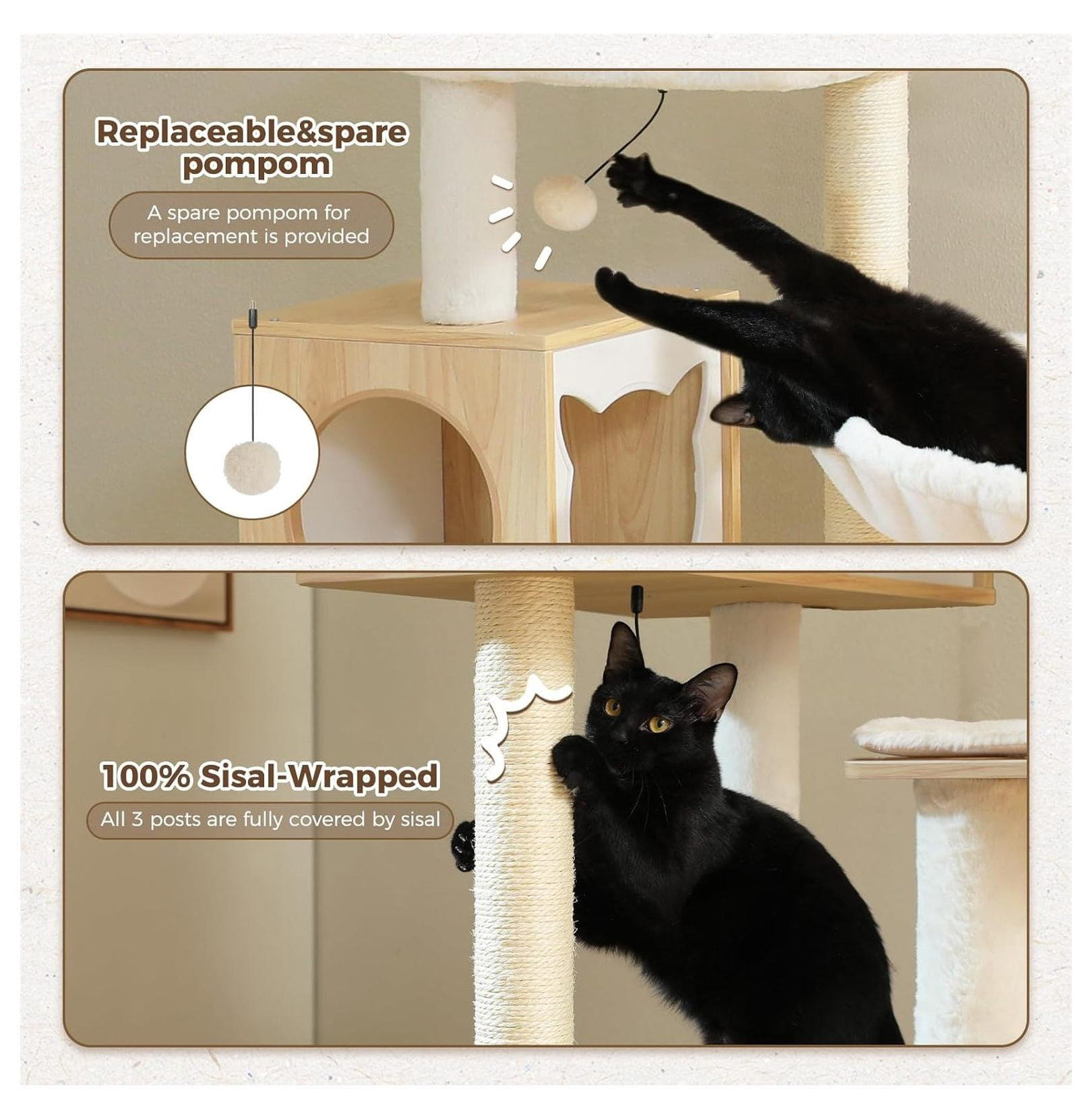 Cat Tree with Litter Box, 57.5" Indoor Cat Tower Beige