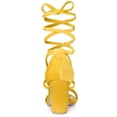 thumbnail image 4 of Sandalias de tiras de tacón grueso con cordones de terciopelo sintético para mujer Amarillo 40, 4 of 7