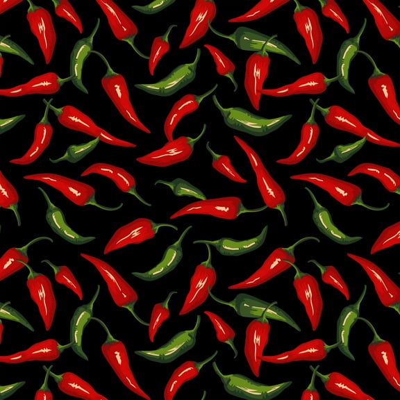 David Textiles 44" x 1 Yard Cotton Chili Peppers Precut Fabric, Black