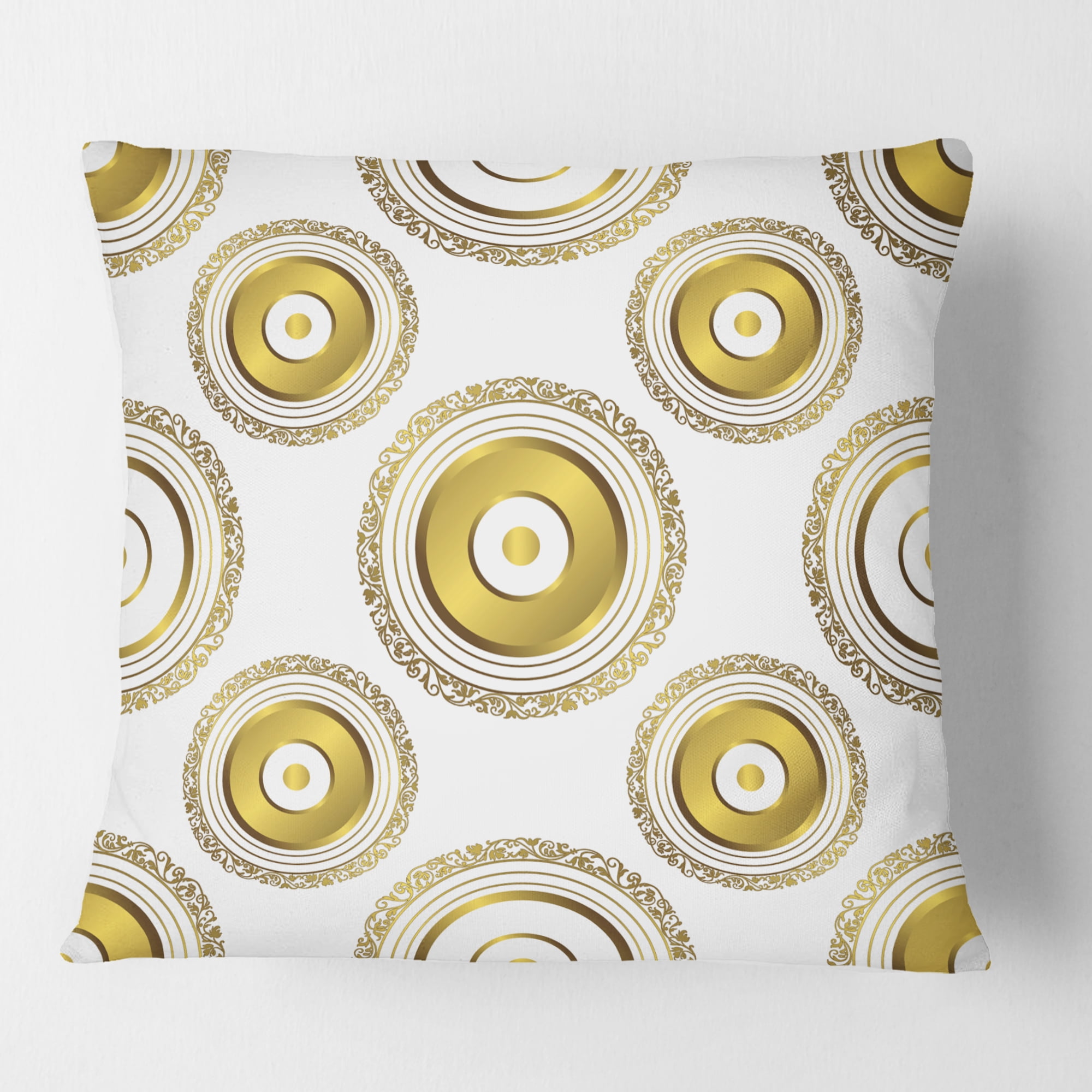 Designart Circular Golden Pattern I ' Mid-Century Modern Throw Pillow - 16x16