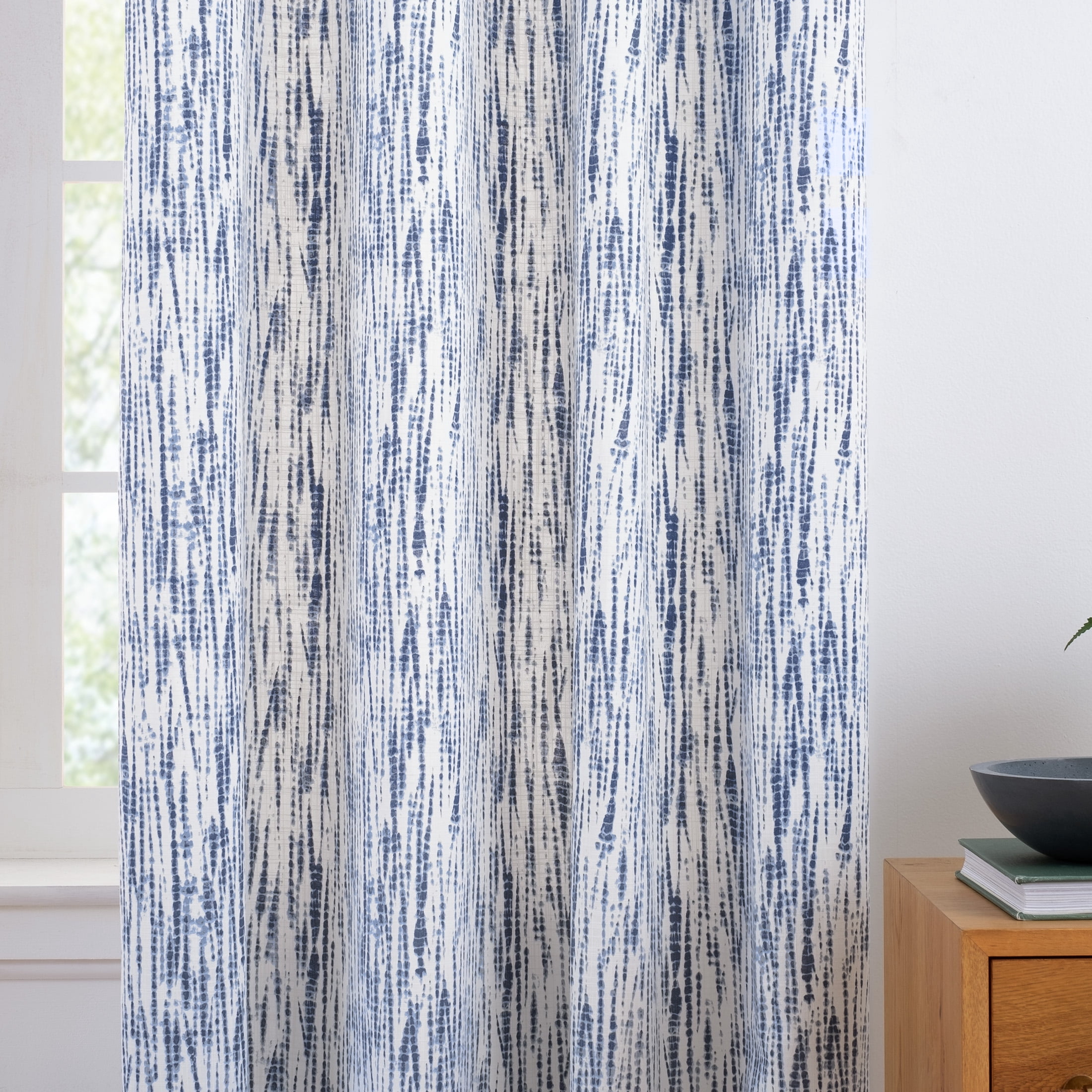 Gap Home Shibori Tie Dye Organic Cotton Light Filtering Window Curtain Pair Blue 95
