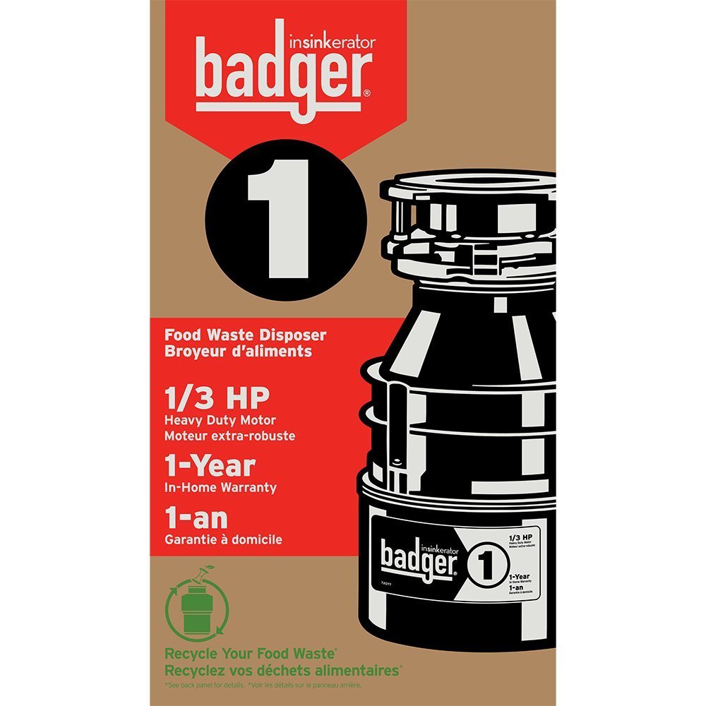 InSinkErator Garbage Disposal, Badger 1, 1/3 HP Continuous Feed 