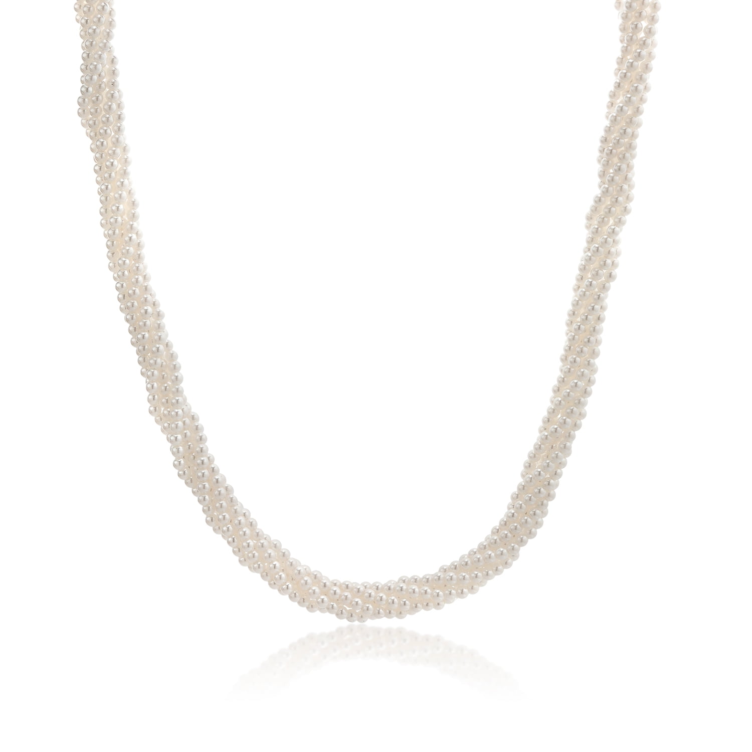Gem Stone King 18K Yellow Gold Plated 6 Row Twisted Dangling Imitation Pearl Necklace for Women (18 inch + 2 inch Extender)