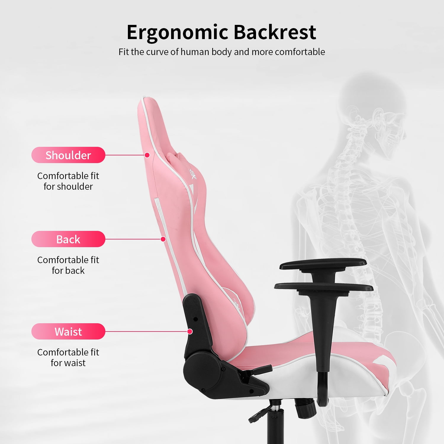 BestOffice Ergonomic Gaming Chair, Lumbar Support, Rolling Swivel for Women(Pink)