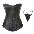 thumbnail image 2 of Kilaqueen Womens Sexy Steampunk Gothic Classic Faux Leather Boned Corset Bustier Clubwear Rock Overbust Corset Top with Thongs Black/Red, 2 of 8