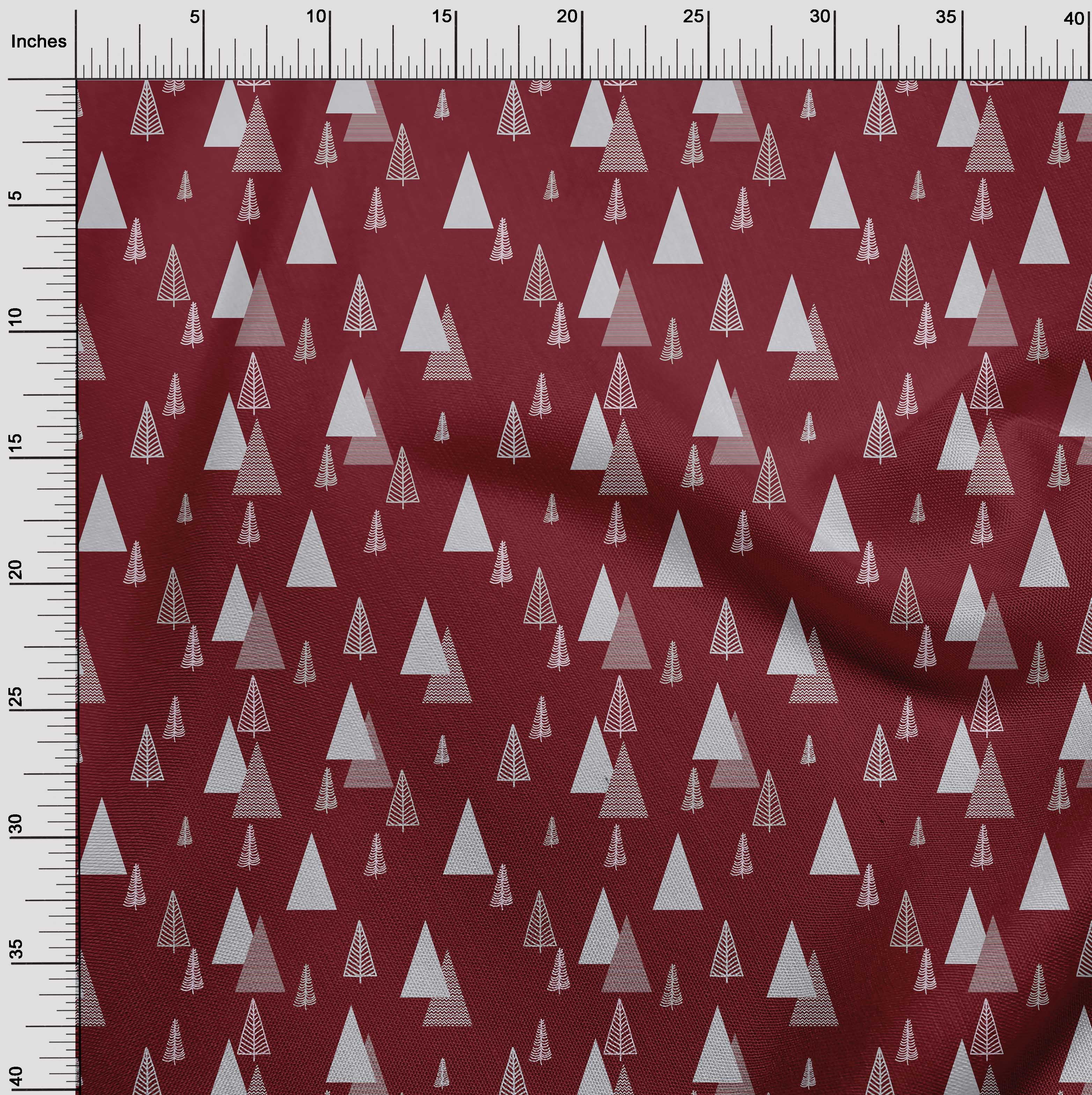 oneOone Polyester Spandex Maroon Fabric Christmas Tree Sewing Material Print Fabric By The Yard 56 Inch Wide