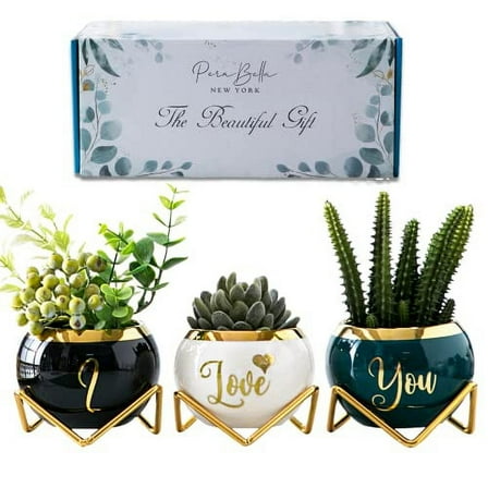 PeraBella I love You Gifts for Her Him, Birthday Gifts for Women, Birthday Gifts for Wife Girlfriend, Romantic Gifts for Her, Gifts for Mom Aunt Sister Daughter | Set 3 Succulent Pots for Plant Lovers