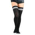 thumbnail image 2 of ToBeInStyle Women's Ribbed Double Striped Top Athletic Thigh Highs - Black/White, 2 of 5