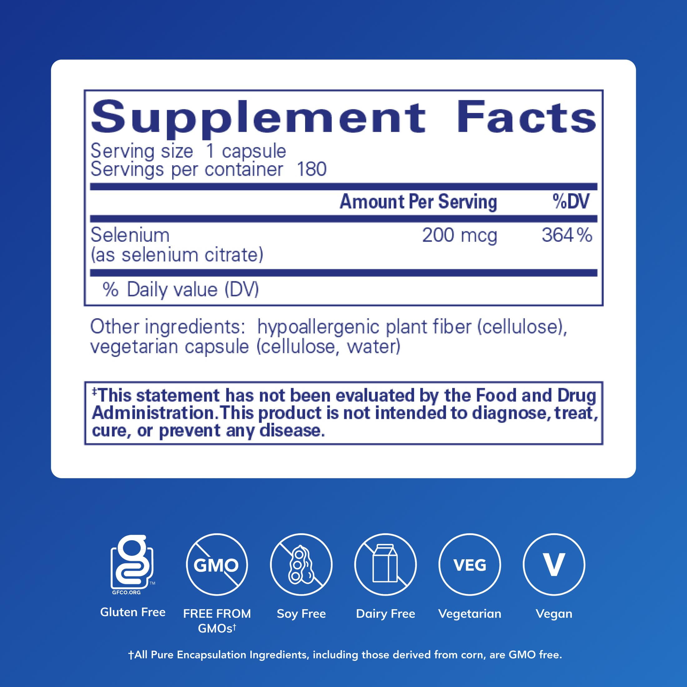 Pure Encapsulations Selenium (Citrate) - For Immune System Support & Cellular Health - Antioxidant Supplement - Supports Blood Flow* - Gluten Free & Vegan - 180 Capsules