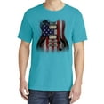 thumbnail image 2 of Wild Bobby, Flag Guitar, Streetwear, Garment-Dyed Washed Look Short Sleeve T-Shirt, Blue Lagoon, Small, 2 of 3