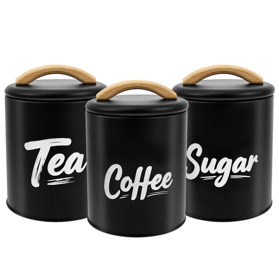 Threns 3 Piece Canister Set Iron Coffee Tea Sugar Container Set of 3 Kitchen Storage Canister for Tea Coffee and Sugar Black/White