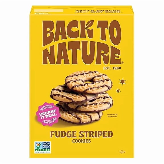 Back to Nature Fudge Striped Cookies, Plant-Based, Non-GMO, Made with Wheat Flour, Snack Happy, 7.7 oz Box